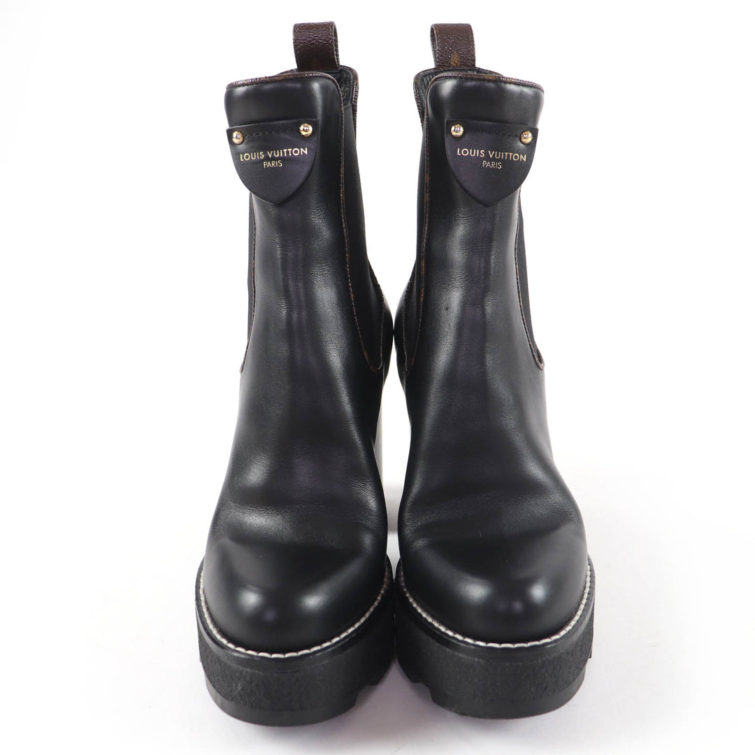 Great LOUIS VUITTON short boots Monogram leather black leather Women 35