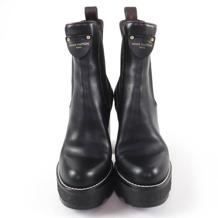 Great LOUIS VUITTON short boots Monogram leather black leather Women 35