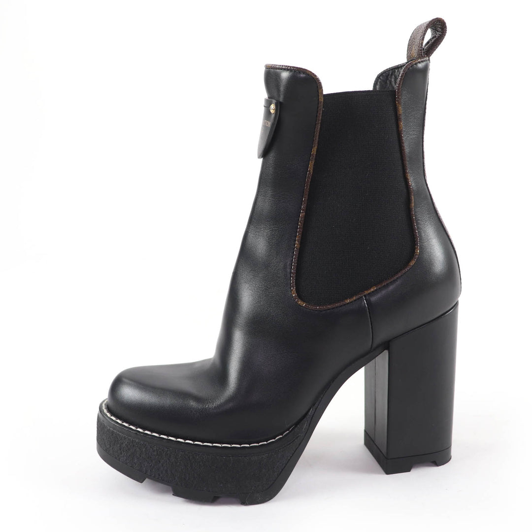 Great LOUIS VUITTON short boots Monogram leather black leather Women 35