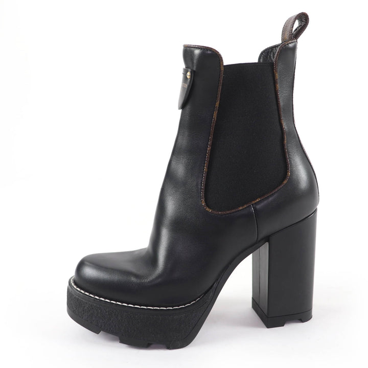 Great LOUIS VUITTON short boots Monogram leather black leather Women 35