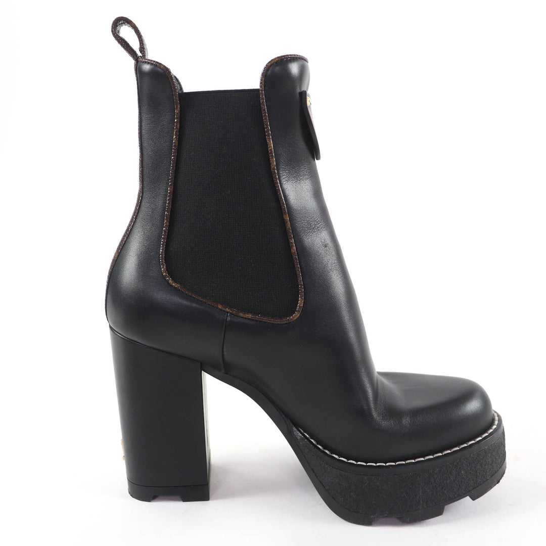 Great LOUIS VUITTON short boots Monogram leather black leather Women 35