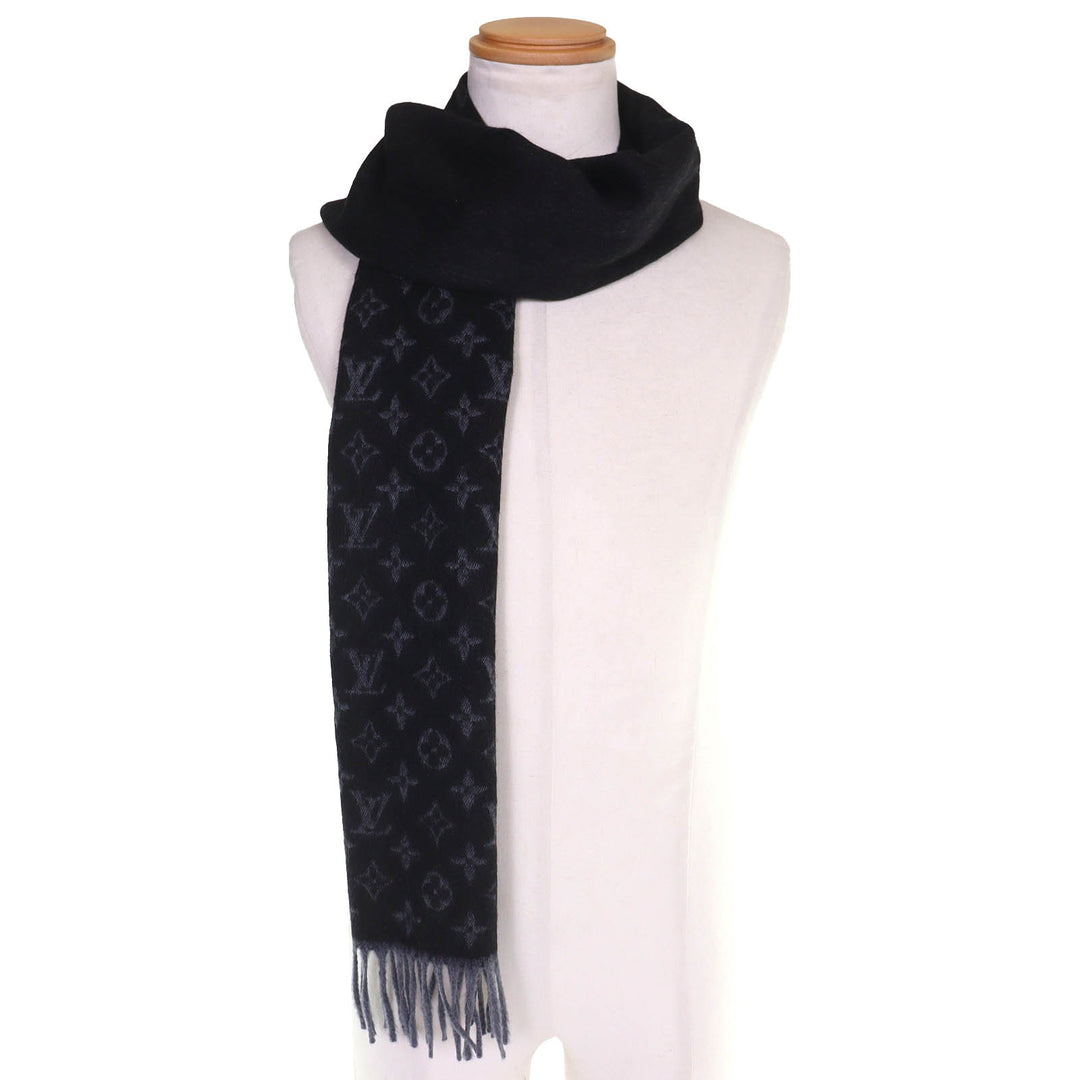 Excellent LOUIS VUITTON Scarf Escharp monogram gradient Noir cashmere M71607