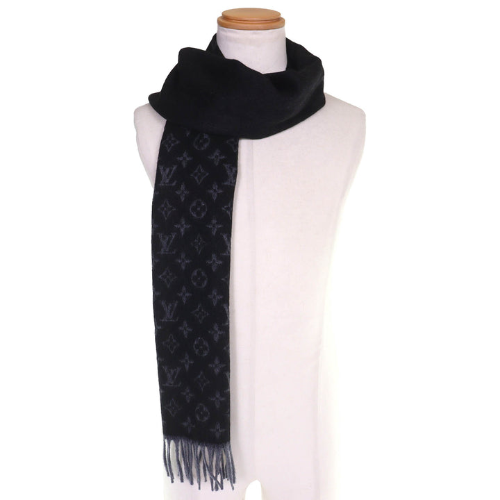 Excellent LOUIS VUITTON Scarf Escharp monogram gradient Noir cashmere M71607