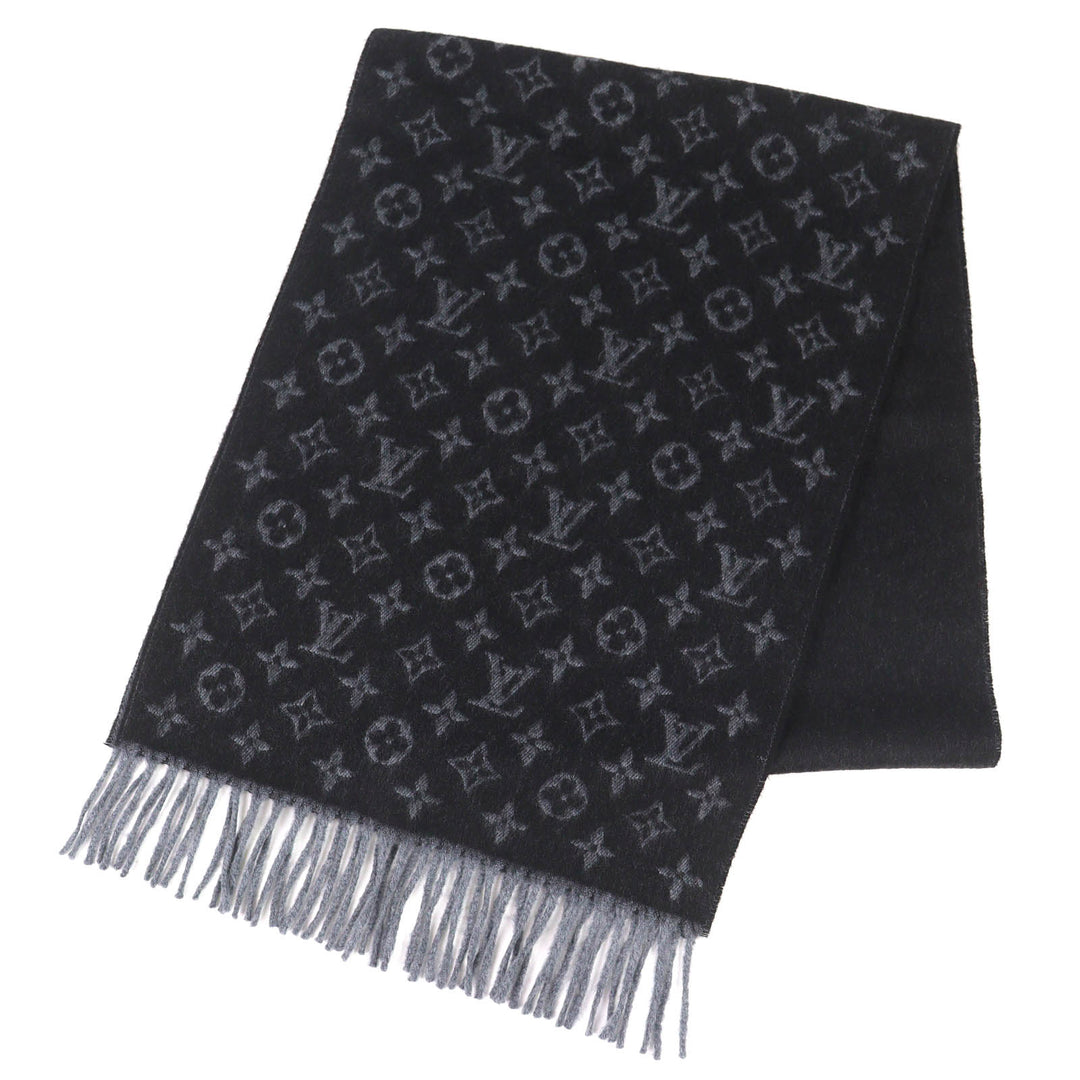 Excellent LOUIS VUITTON Scarf Escharp monogram gradient Noir cashmere M71607