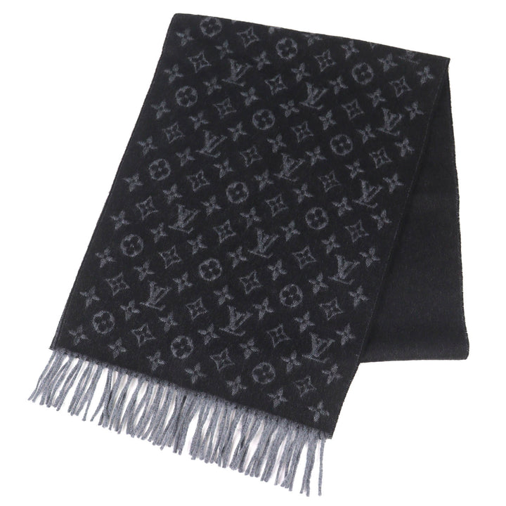 Excellent LOUIS VUITTON Scarf Escharp monogram gradient Noir cashmere M71607
