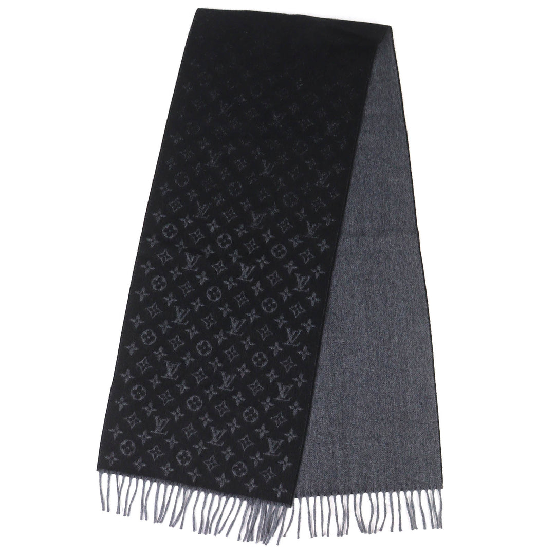 Excellent LOUIS VUITTON Scarf Escharp monogram gradient Noir cashmere M71607