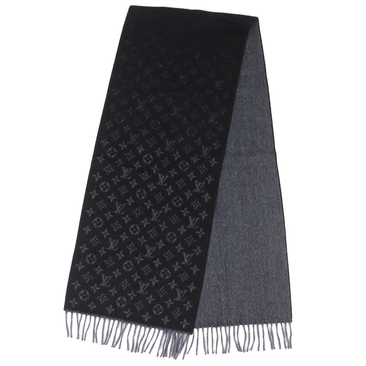 Excellent LOUIS VUITTON Scarf Escharp monogram gradient Noir cashmere M71607