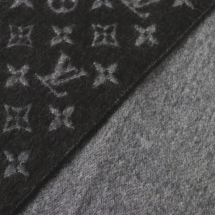Excellent LOUIS VUITTON Scarf Escharp monogram gradient Noir cashmere M71607