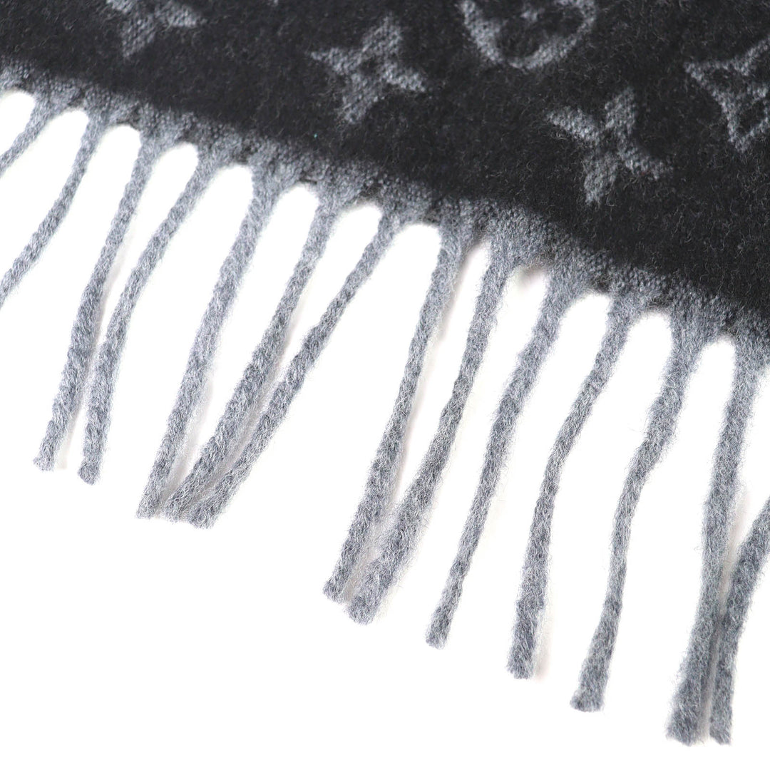 Excellent LOUIS VUITTON Scarf Escharp monogram gradient Noir cashmere M71607