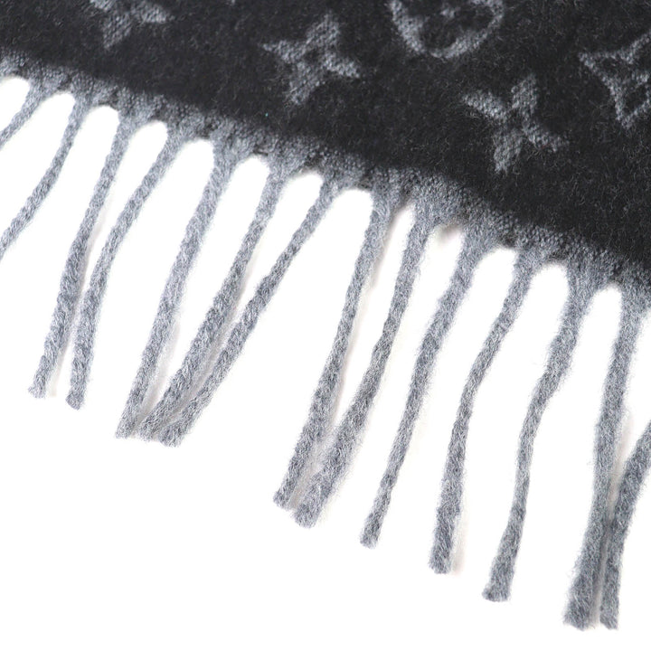 Excellent LOUIS VUITTON Scarf Escharp monogram gradient Noir cashmere M71607