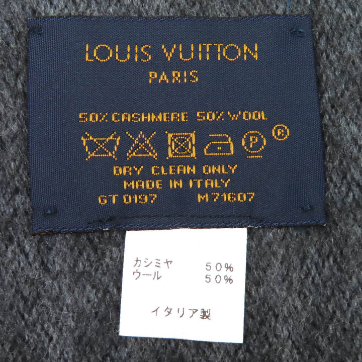 Excellent LOUIS VUITTON Scarf Escharp monogram gradient Noir cashmere M71607