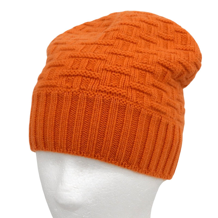Excellent HERMES Knit cap H logo knit hat Orange cashmere Women S