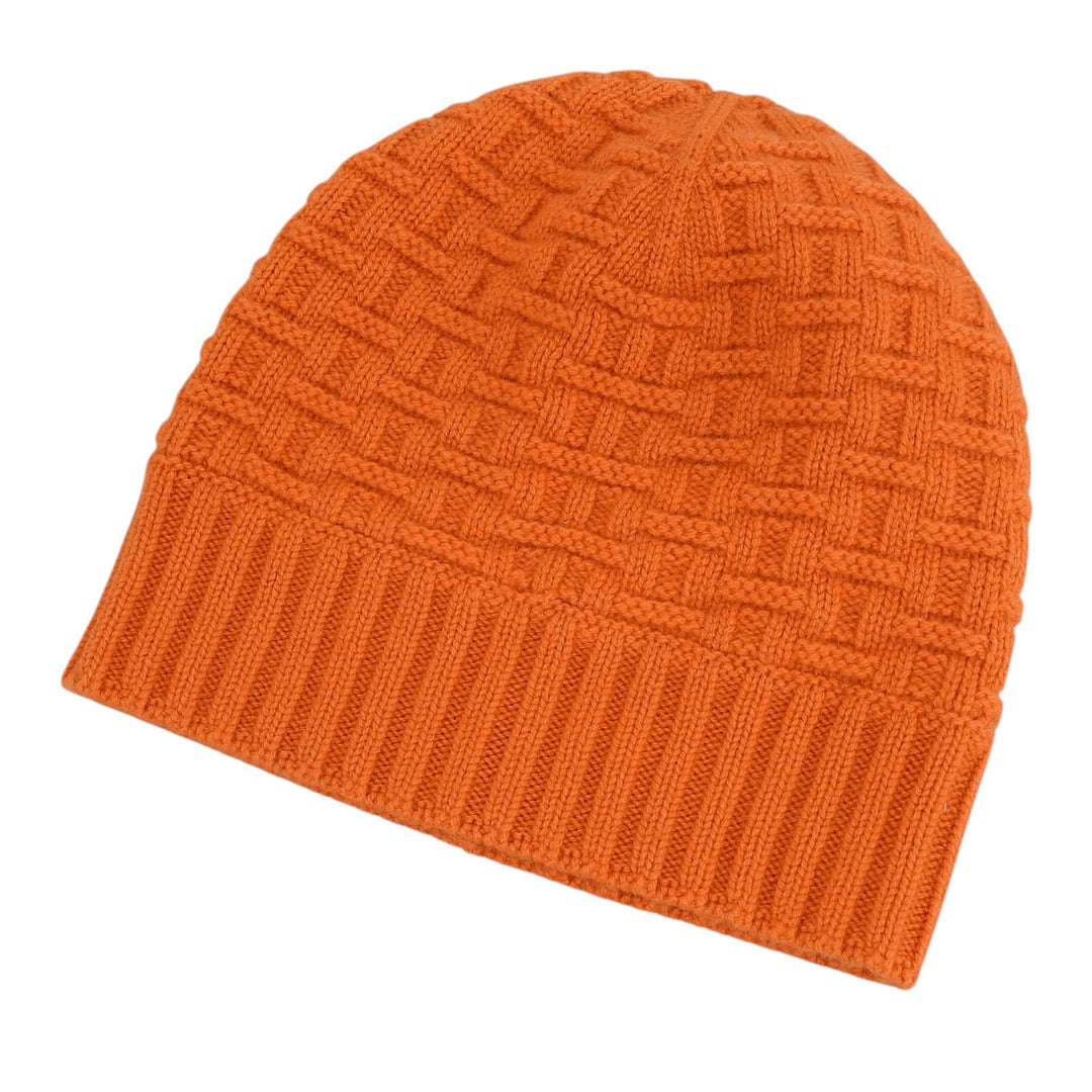Excellent HERMES Knit cap H logo knit hat Orange cashmere Women S