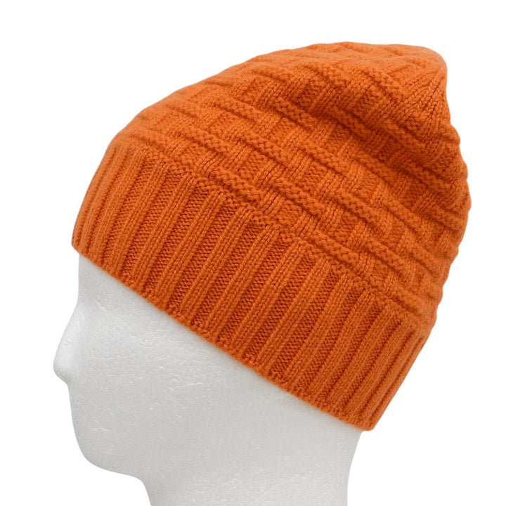 Excellent HERMES Knit cap H logo knit hat Orange cashmere Women S