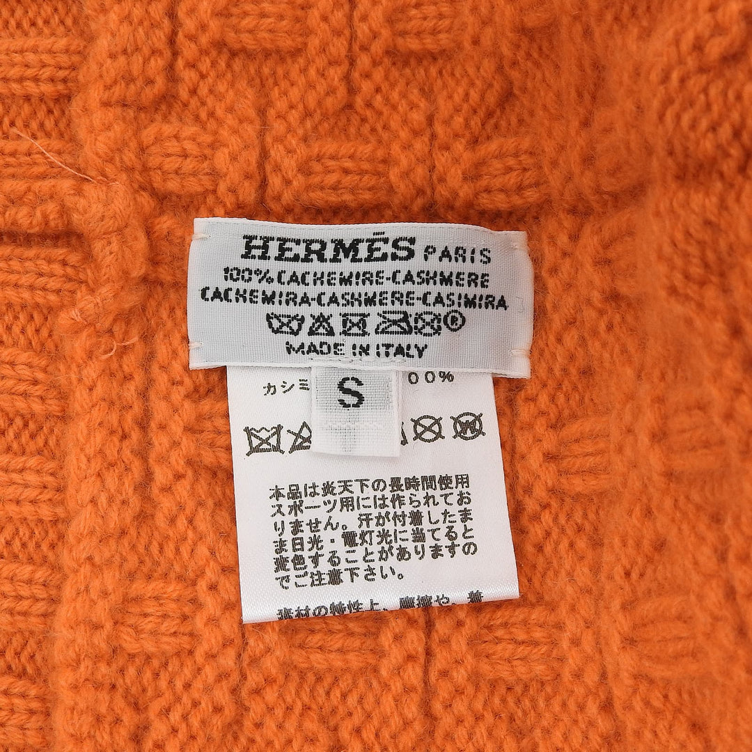 Excellent HERMES Knit cap H logo knit hat Orange cashmere Women S