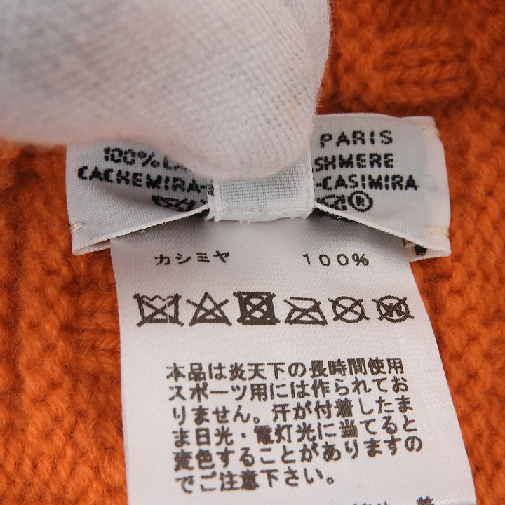 Excellent HERMES Knit cap H logo knit hat Orange cashmere Women S