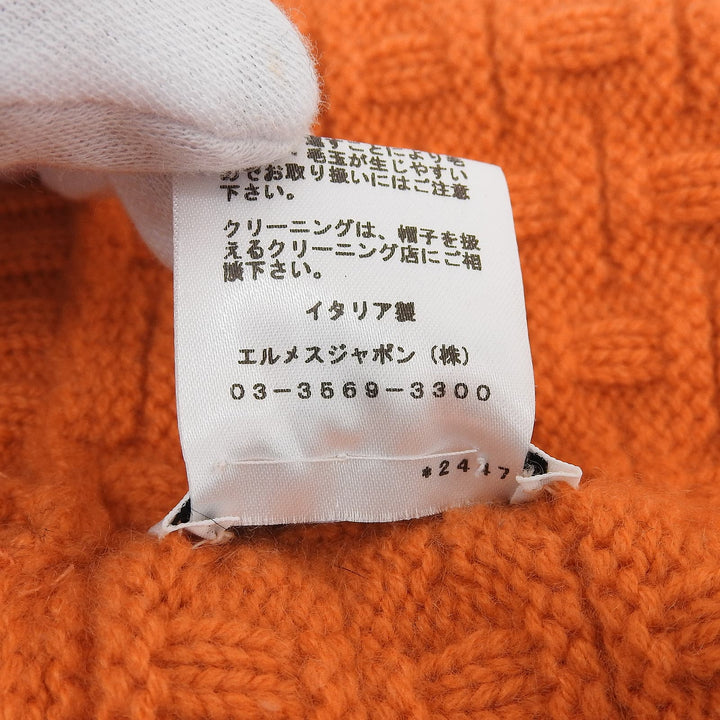 Excellent HERMES Knit cap H logo knit hat Orange cashmere Women S
