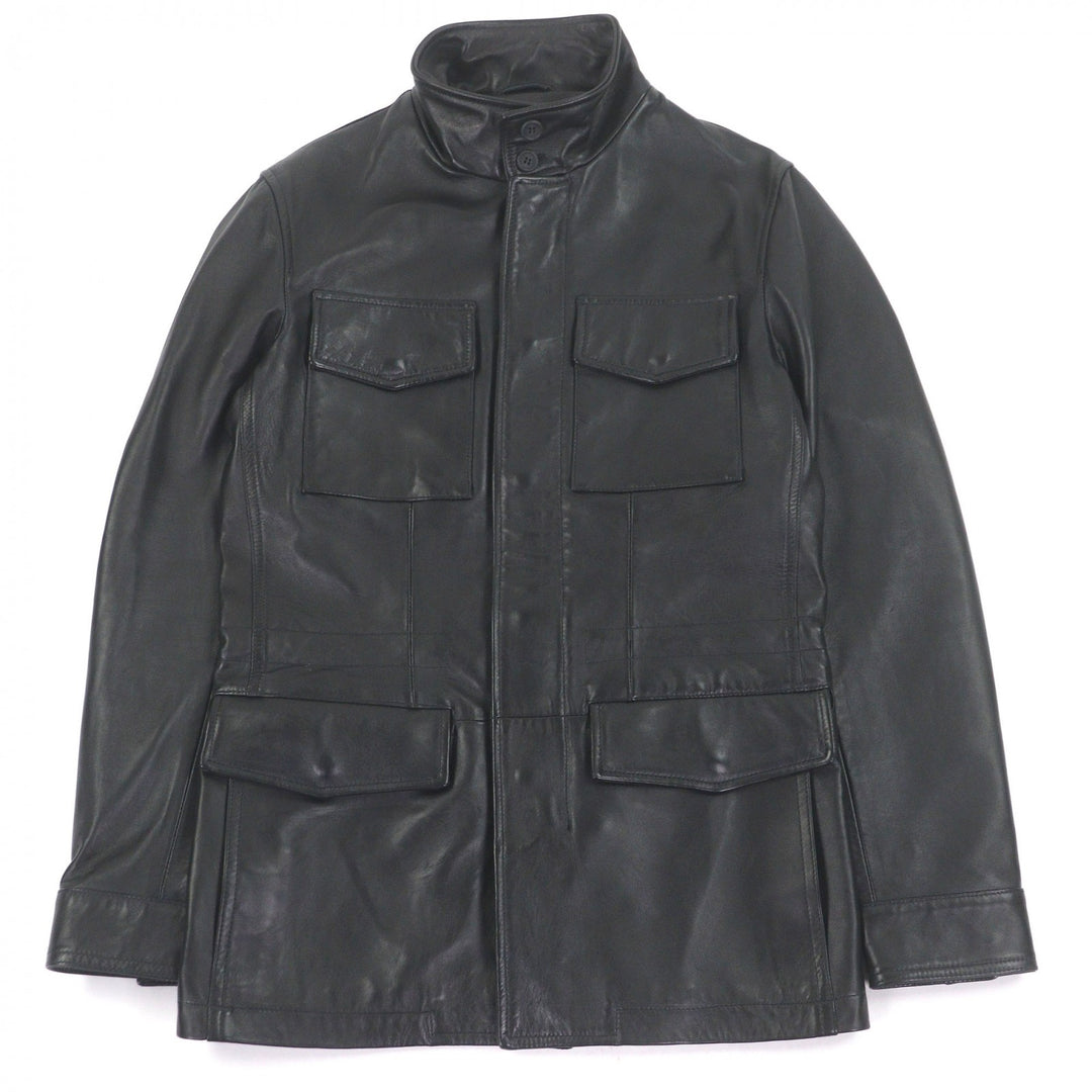 Great EMMETI leather jacket Stand-collar field jacket black lambsk