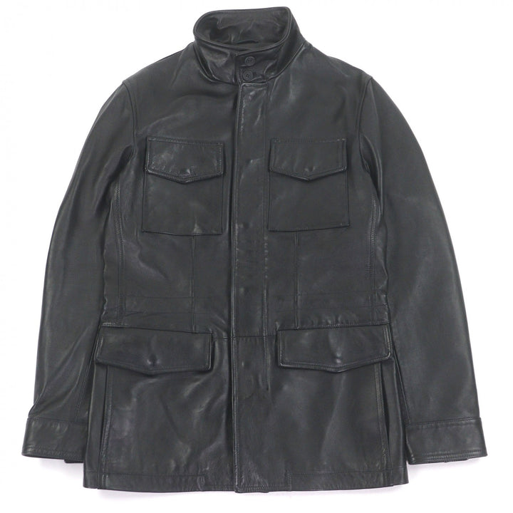 Great EMMETI leather jacket Stand-collar field jacket black lambsk