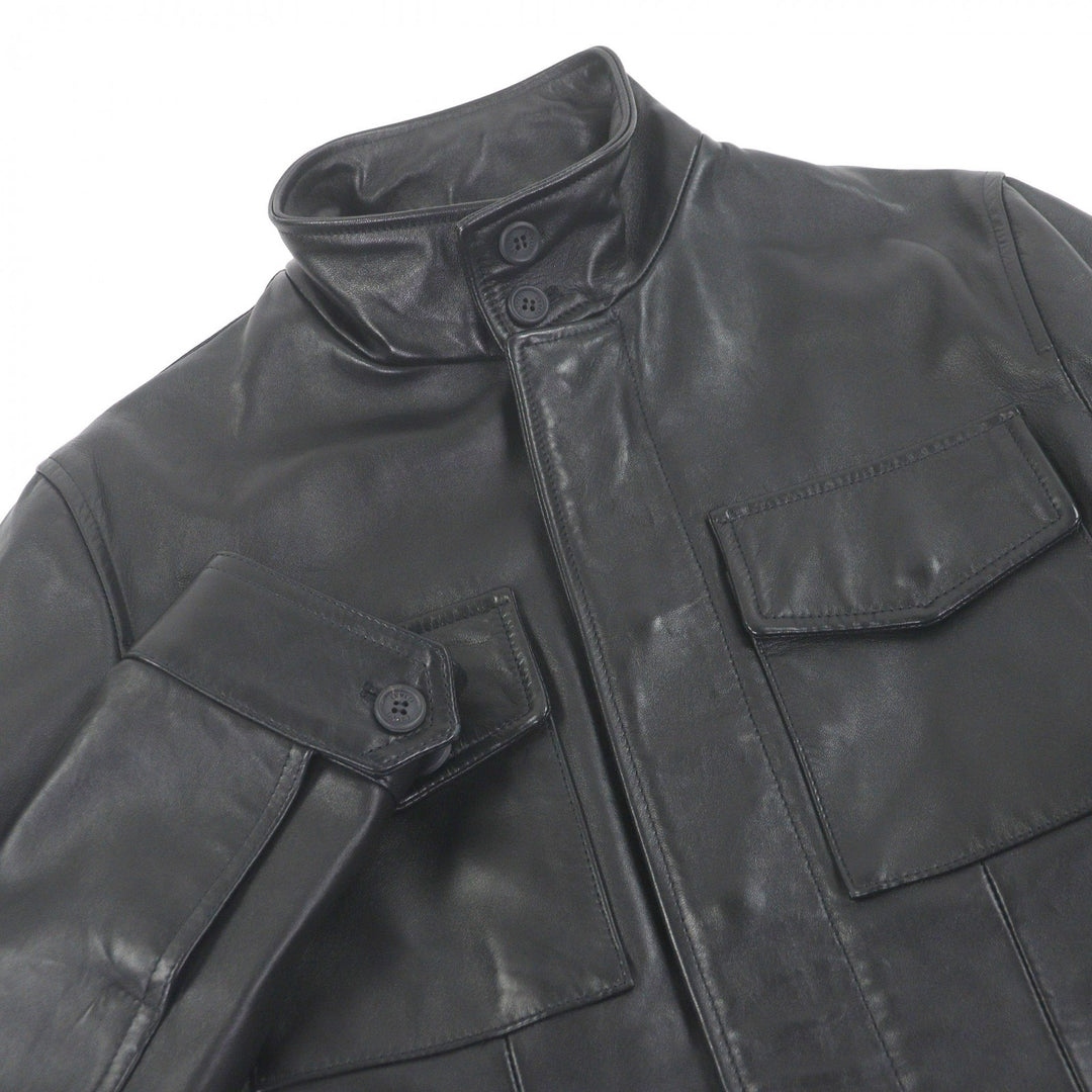 Great EMMETI leather jacket Stand-collar field jacket black lambsk