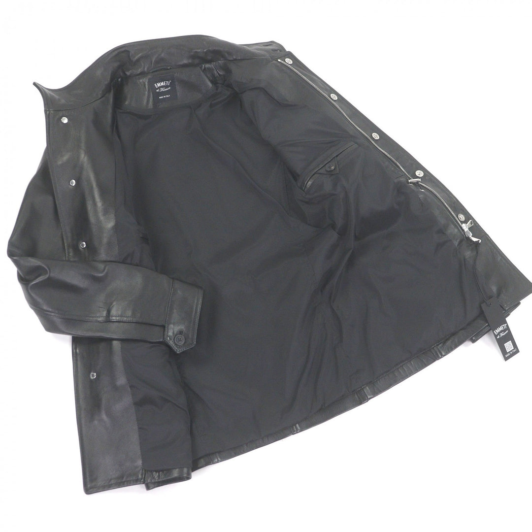 Great EMMETI leather jacket Stand-collar field jacket black lambsk