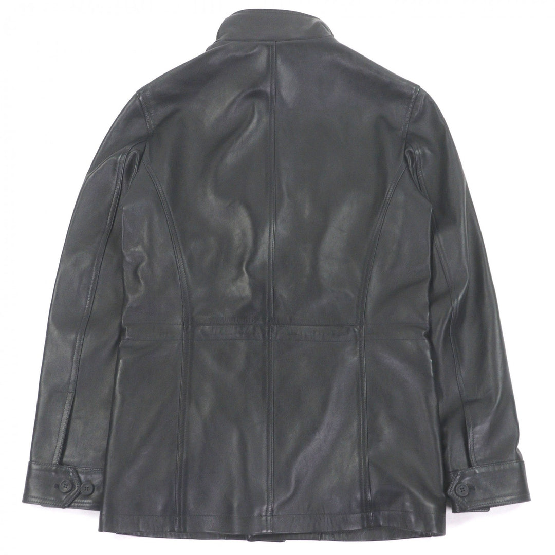 Great EMMETI leather jacket Stand-collar field jacket black lambsk