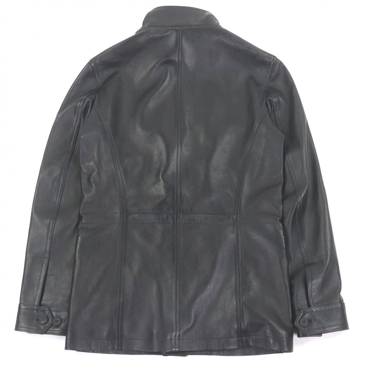 Great EMMETI leather jacket Stand-collar field jacket black lambsk