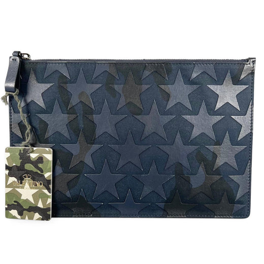 Pristine Valentino Garavani Clutch bag Camouflage Star Navy leather MY2P0483GAC