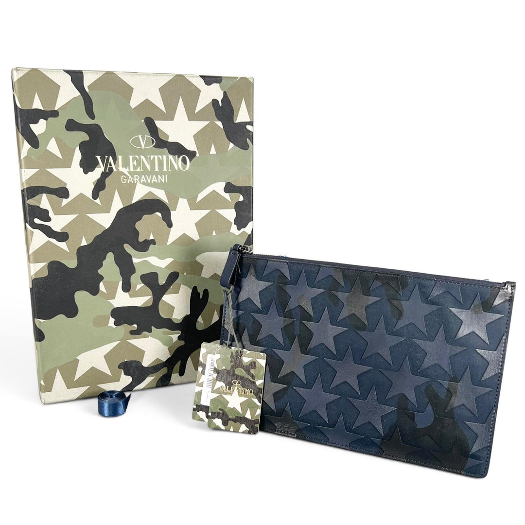 Pristine Valentino Garavani Clutch bag Camouflage Star Navy leather MY2P0483GAC