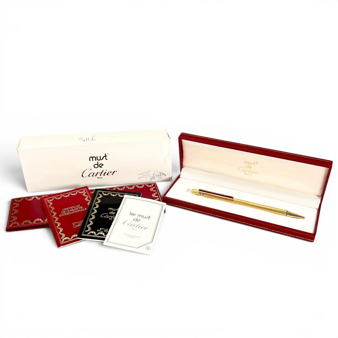 Excellent Cartier Ballpoint pen Trinity Twist Type gold mens