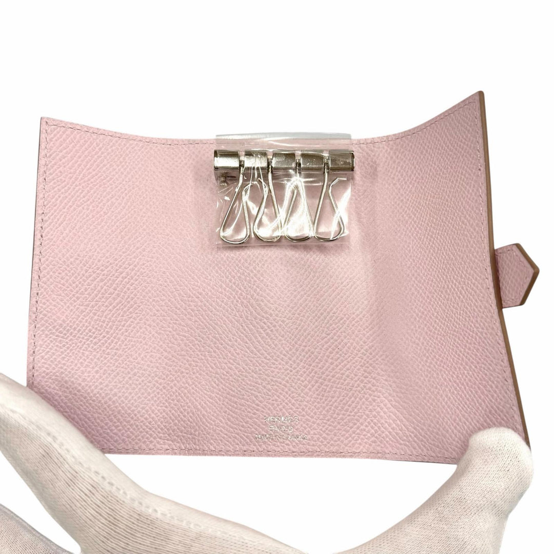Pristine HERMES Key holder Bean 4 hooks mauve pail Epsom Leather Women