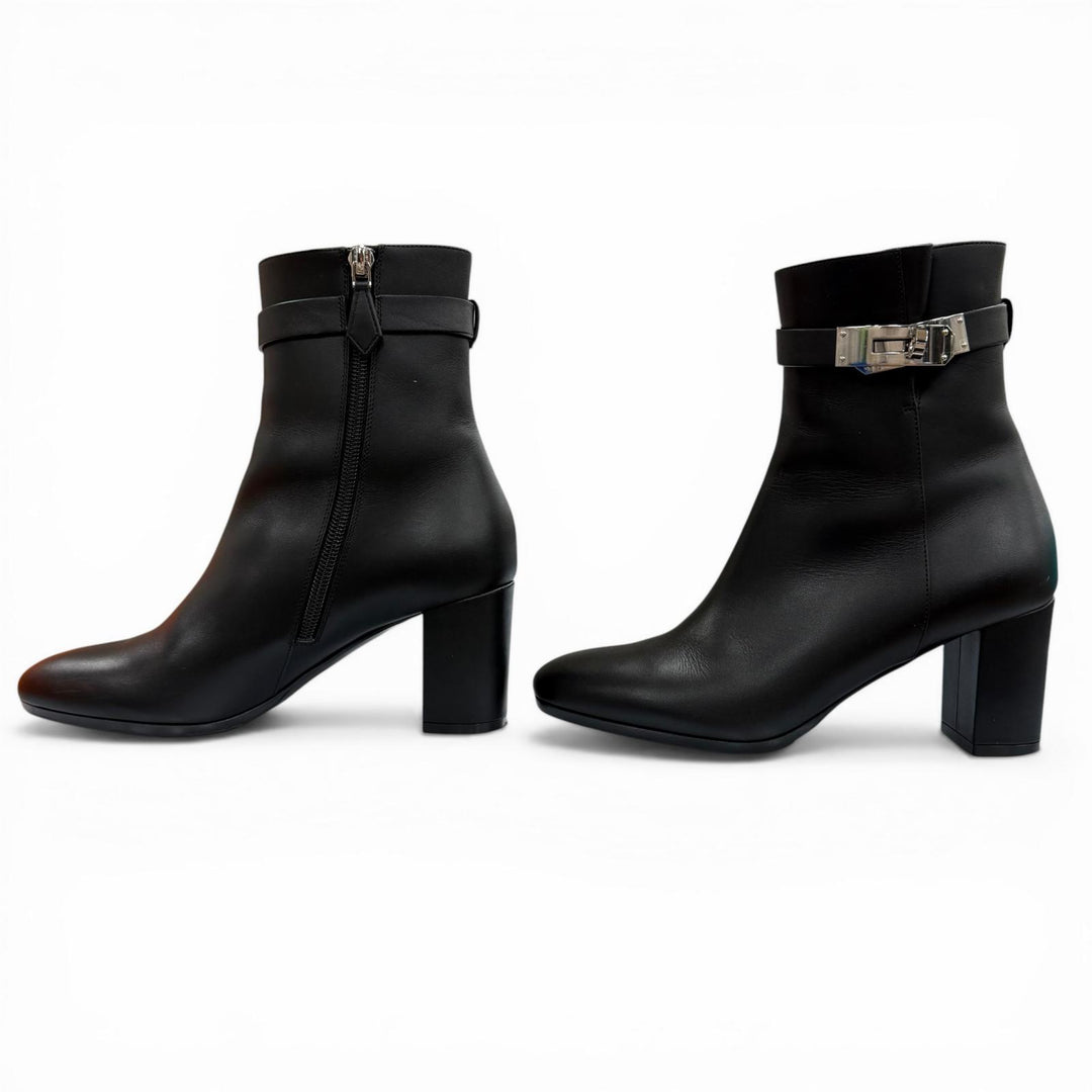 Excellent HERMES short boots Saint Germain black leather Women 35.5 182102Z