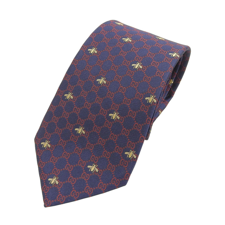 Pristine GUCCI tie BEE GG pattern Navy silk mens 545078