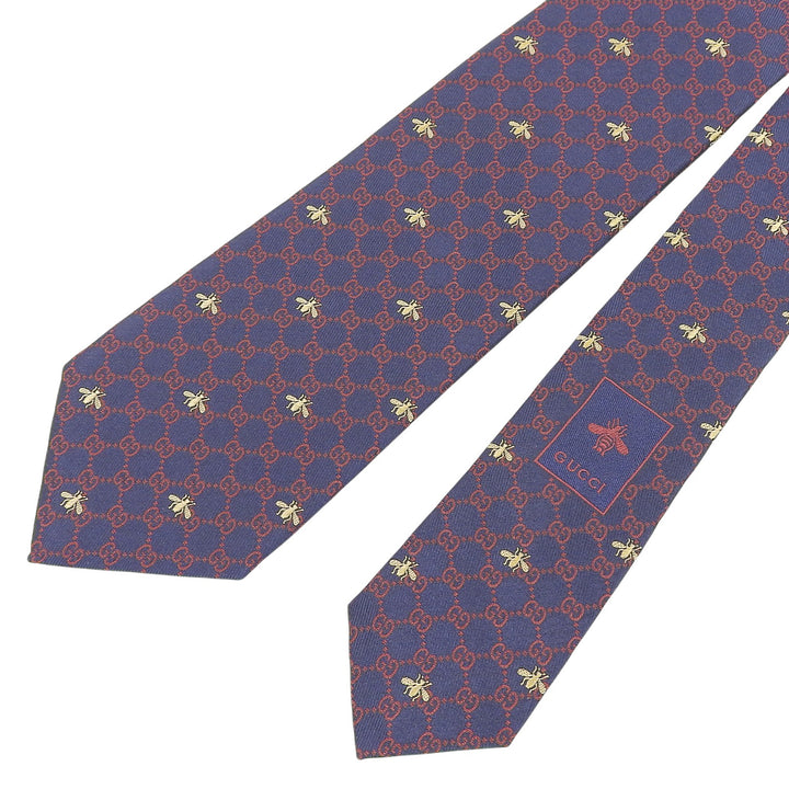 Pristine GUCCI tie BEE GG pattern Navy silk mens 545078