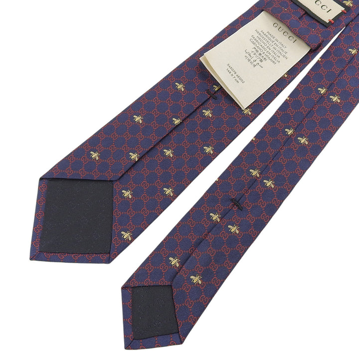 Pristine GUCCI tie BEE GG pattern Navy silk mens 545078