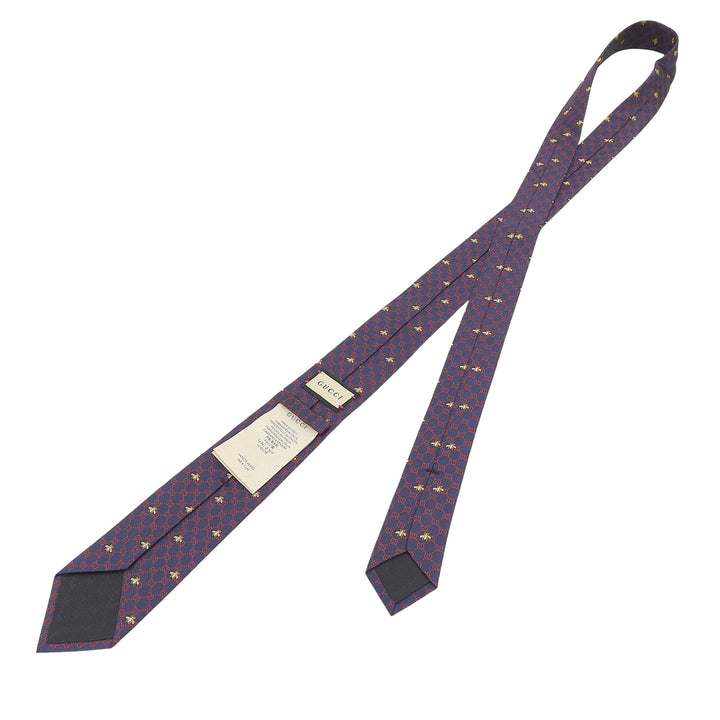 Pristine GUCCI tie BEE GG pattern Navy silk mens 545078