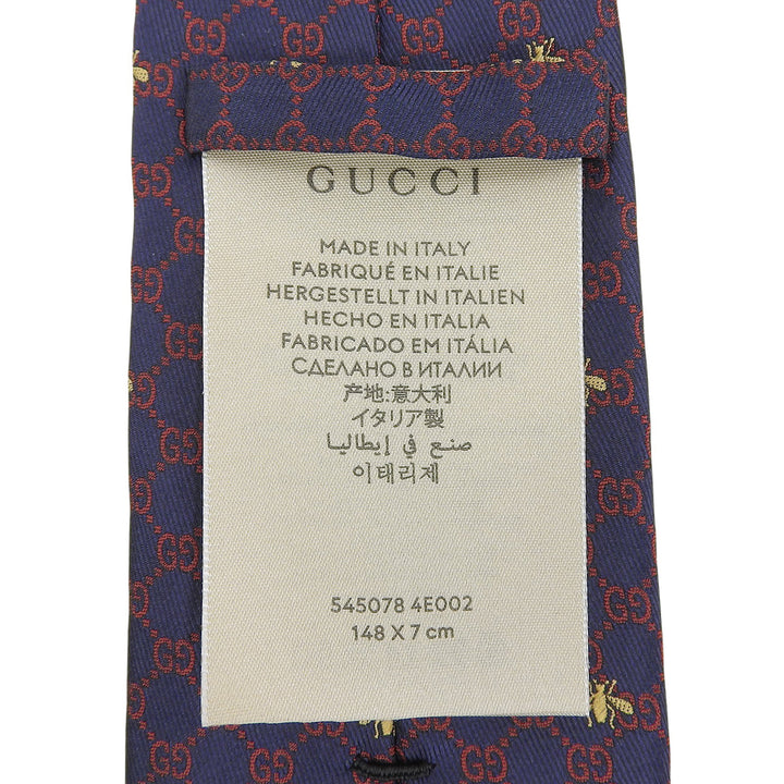 Pristine GUCCI tie BEE GG pattern Navy silk mens 545078