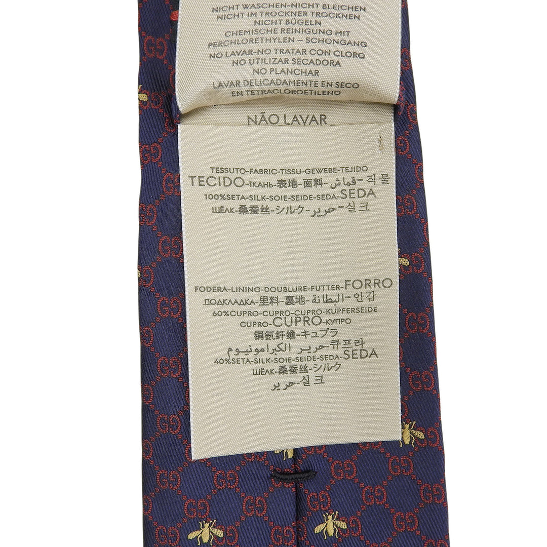 Pristine GUCCI tie BEE GG pattern Navy silk mens 545078