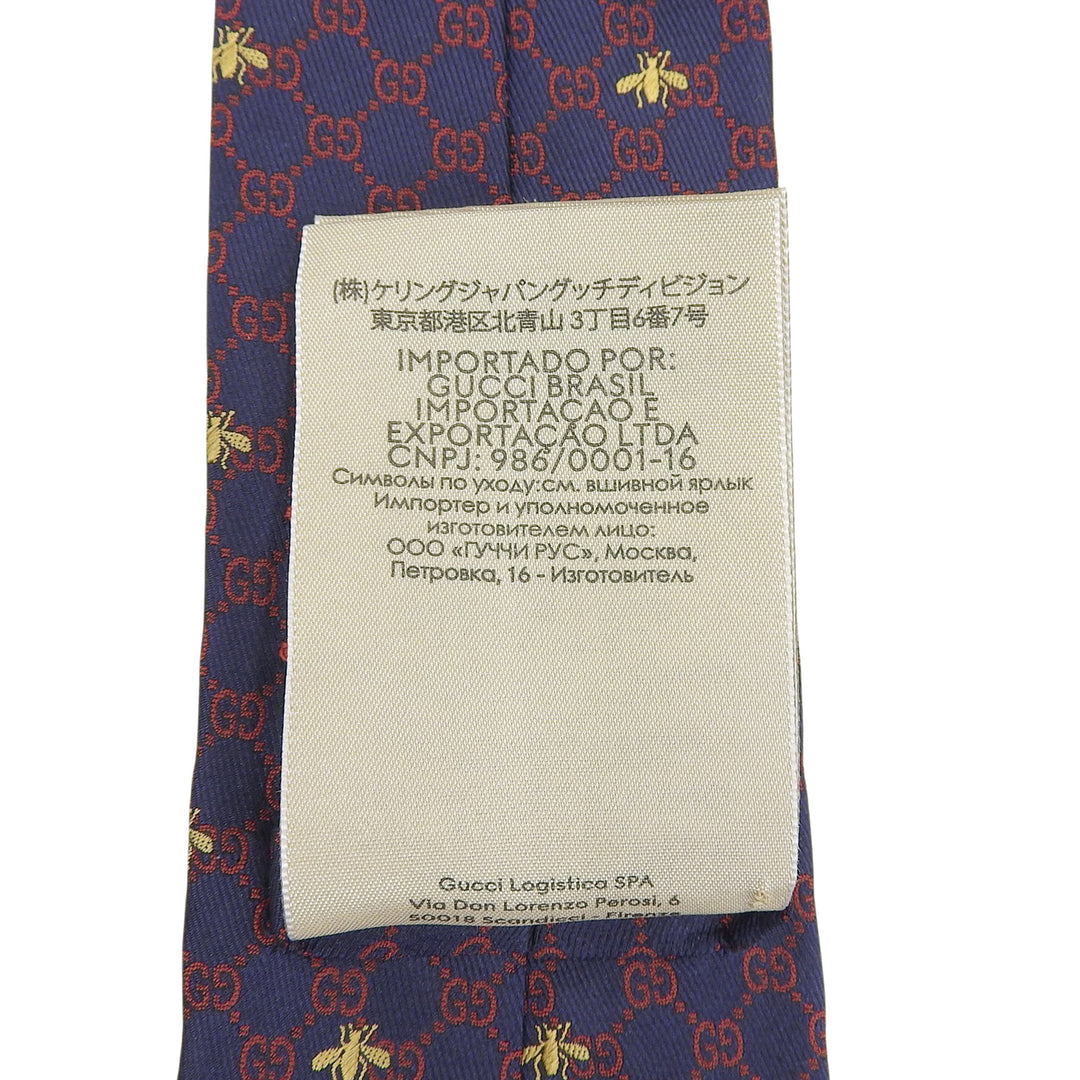 Pristine GUCCI tie BEE GG pattern Navy silk mens 545078