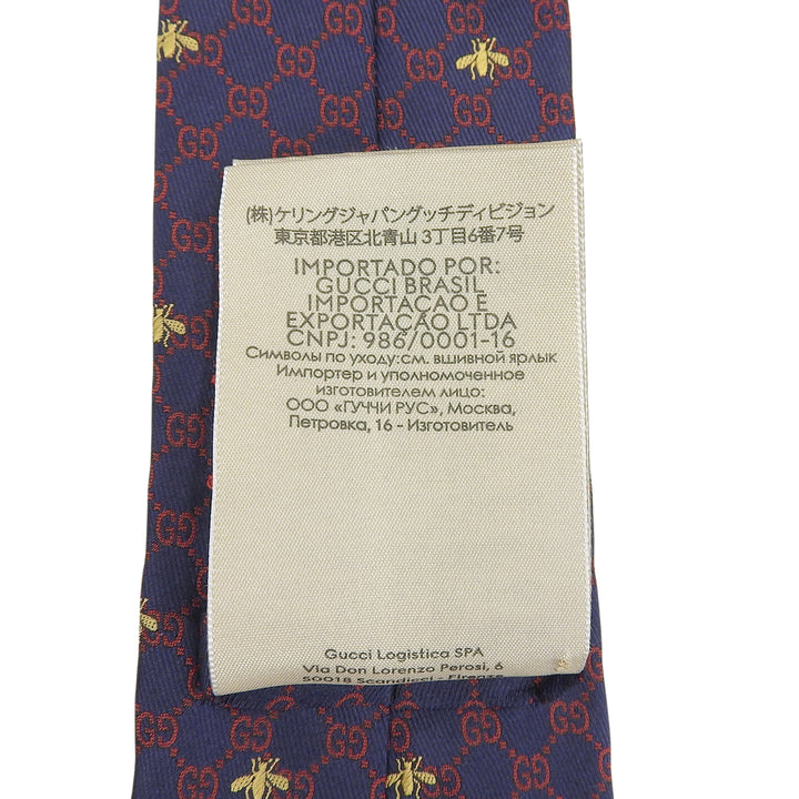 Pristine GUCCI tie BEE GG pattern Navy silk mens 545078