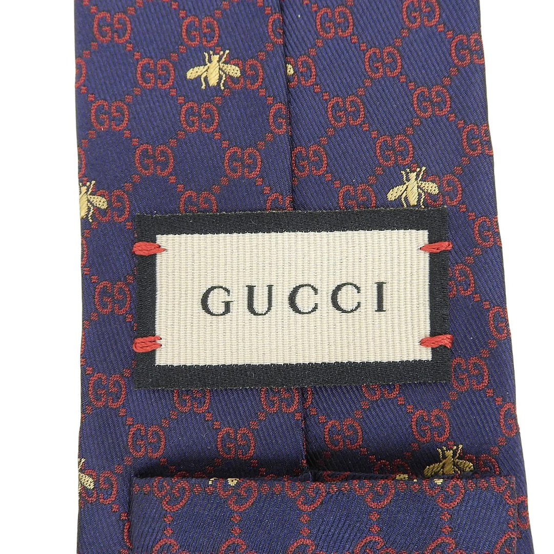 Pristine GUCCI tie BEE GG pattern Navy silk mens 545078