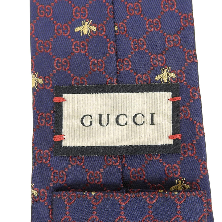 Pristine GUCCI tie BEE GG pattern Navy silk mens 545078