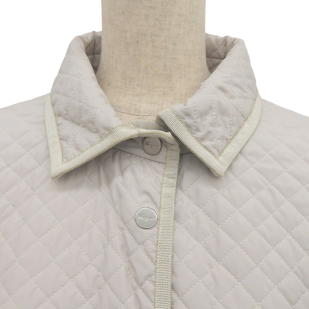 Great Salvatore Ferragamo Jacket Logo button quilting Light gray polyester Women