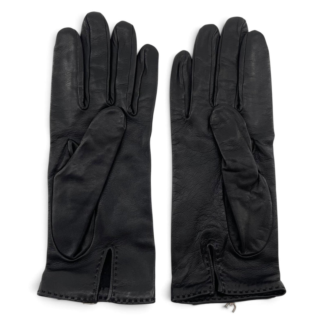 Great HERMES gloves SOYA Kelly Cadena Grove black lambskin Leather Women 7