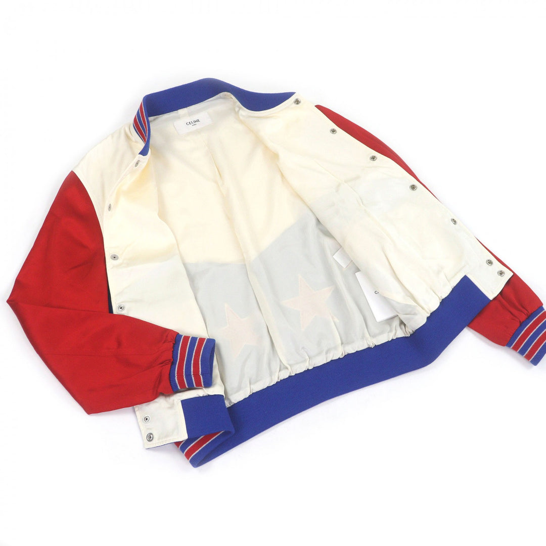 Pristine CELINE Blouson Sequin Embroidered American Teddy Jacket blue Rayon