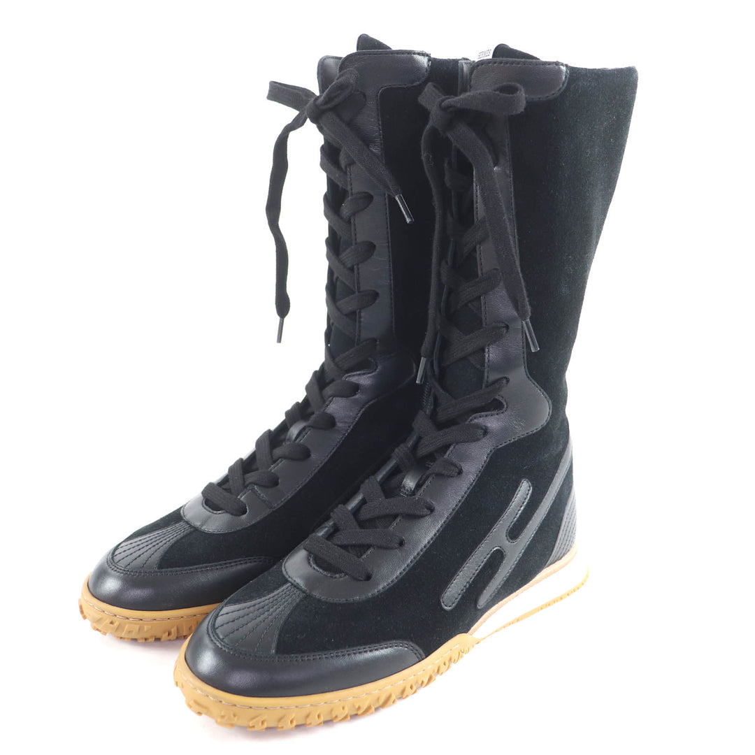 Pristine HERMES High cut sneakers Lace-up H logo side zip black Provence 36