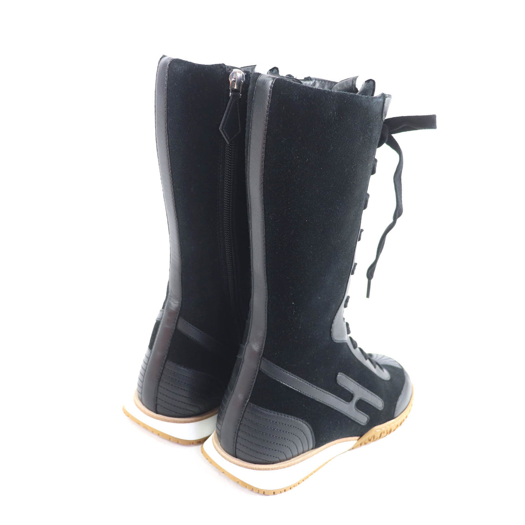 Pristine HERMES High cut sneakers Lace-up H logo side zip black Provence 36