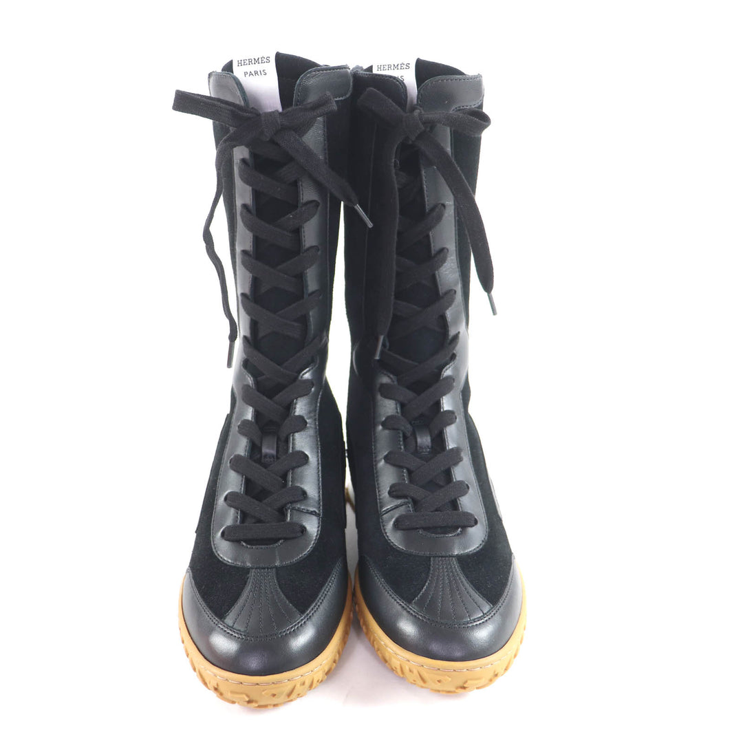 Pristine HERMES High cut sneakers Lace-up H logo side zip black Provence 36