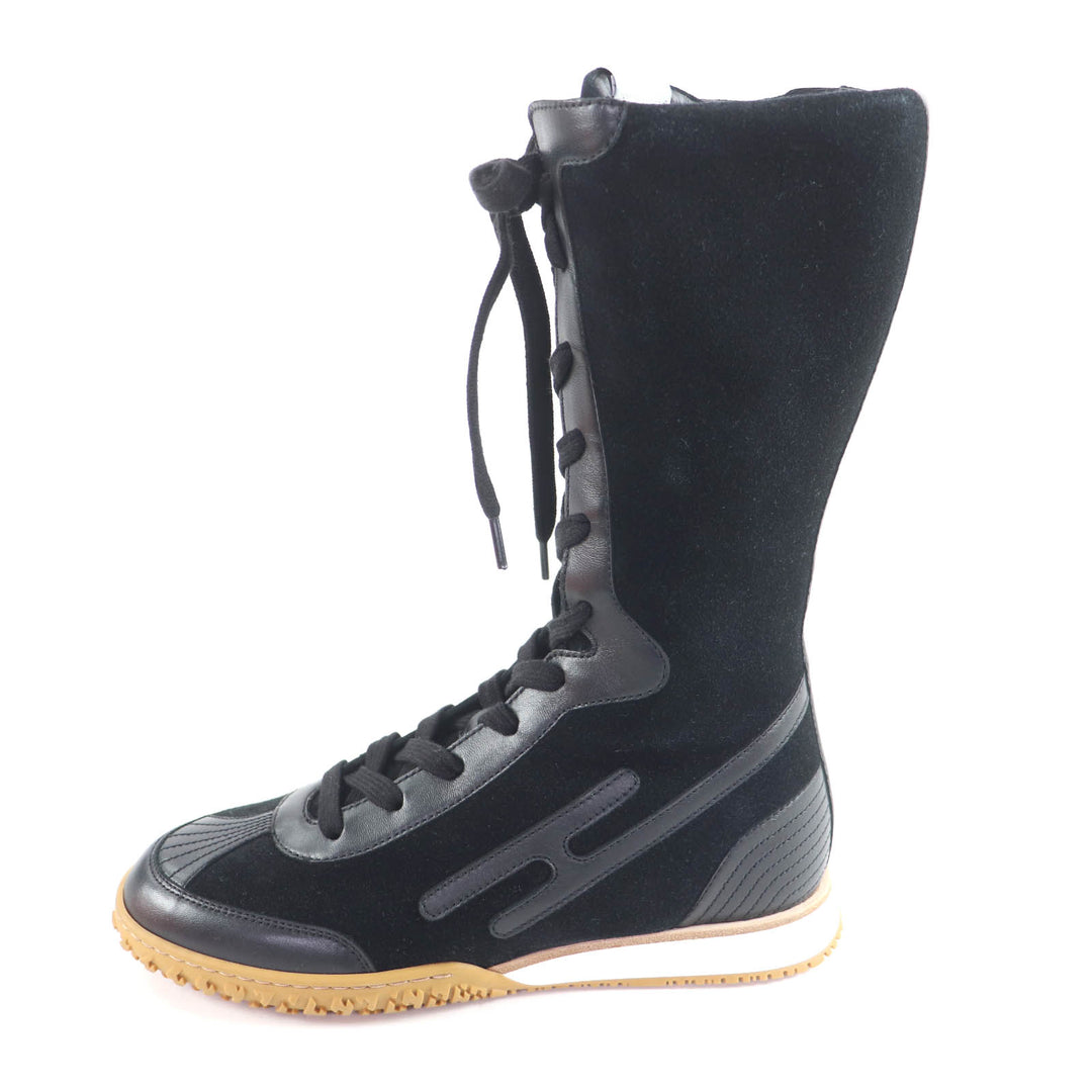 Pristine HERMES High cut sneakers Lace-up H logo side zip black Provence 36