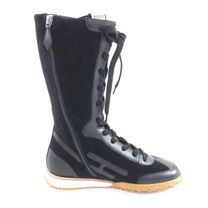 Pristine HERMES High cut sneakers Lace-up H logo side zip black Provence 36